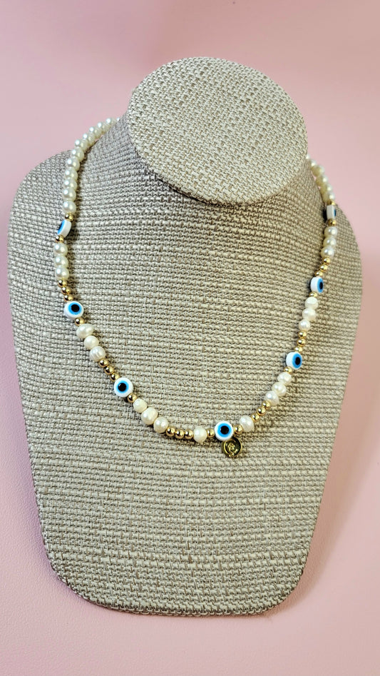 Necklace Evil Eye and Pearls